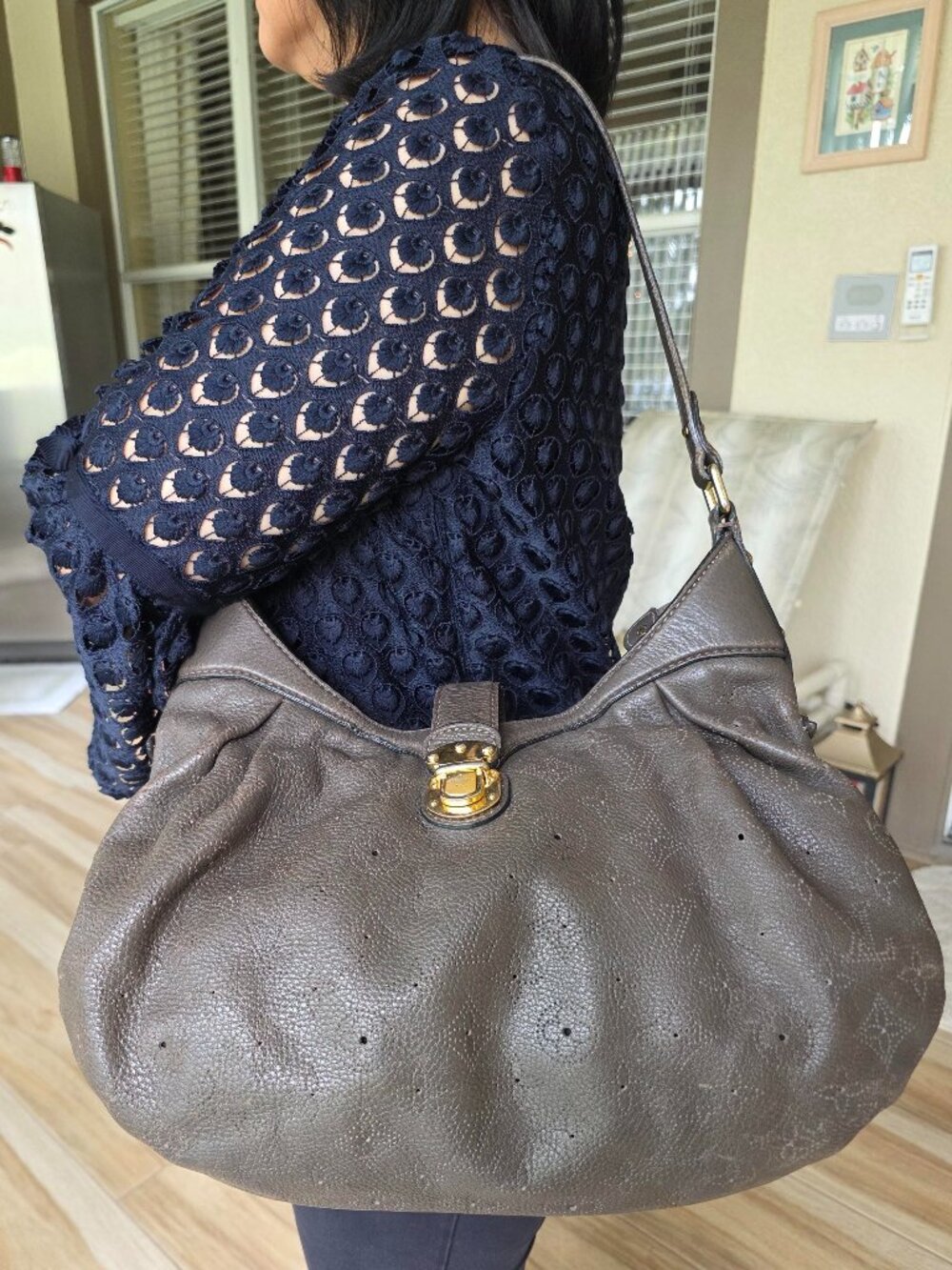 Louis Vuitton Mahina Solar Grey Leather Perforated PM Handbag
